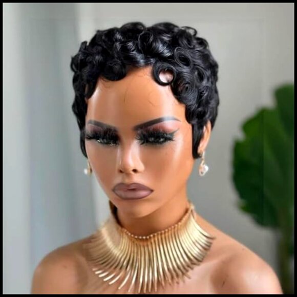 Short Layered Pixie Human Hair Wig Glueless Machine Made Natural Black main image 5